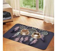 Dream Catcher Dog Food Mat, Absorbent Pet Feeding Mat for Food and Water Bowls Non-Slip Placement Pad for Floors Waterproof Quick Dry Water Dispenser Mat for Dogs Puppy Cats 16x24 Inch
