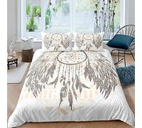 Dream Catcher Duvet Cover Girl Double Grey Feather Bedding Set Chic Retro White Comforter Cover For Kids Children Soft Luxury Princess Style Bedspread Cover 3pcs Bedding Set