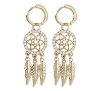 Dream Catcher Earrings - Polished 3.5 Inch Silver, Radiant Rhinestone Decoration, Geometric Dangle Component, Decorative Statement Jewelry Gear | Fashion Accessory with Evening Gala Wardrobe Sty