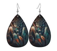 Dream Catcher Feather Starry Art Women Earrings Faux Leather Dangle Eardrop Drop Earring Fashion Jewellery Gift For Wife Daughter Girlfriend Christmas