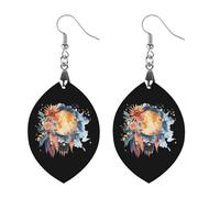 Dream-catcher Moon And Sun Lightweight Boho Dangle Earrings Wooden Earring Drop Charms Jewelry Gifts for Women Apricot Shaped