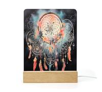Dream Catcher Night Light LED Illusion Table Lamp for Children Birthday Present Acrylic Table Light Bedroom Lamp USB Baby Night Lamp with Wooden Base