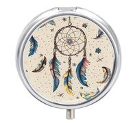Dream Catcher Pill Box 3 Compartment Portable Travel Pill Case with Mirror Round Metal Medicines Storage Container Pocket Medicine Box to Hold Vitamins Fish Oil