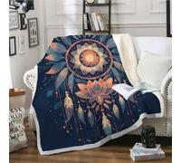 Dream Catcher Print Soft Cozy Sherpa Fleece Blanket for Girls Woman - Gorgeous Style Fluffy Gray Blue Throw - 130x180 cm Dream Thick Warm Blankets for Winter, Autumn, Bed, Sofa A243