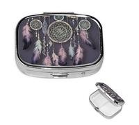 Dream Catcher Square Metal Pill Box 2 Compartment Cute Travel Pill Organizer Case Portable Medicine Vitamin Organizer Pill Case for Women Men Travel Unique Gift
