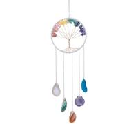 Dream Catcher Wall Decor, 23.62 in / 60 cm Long Handcrafted Agate Seven Colored Gemstone Hanging, Rainbow Tree of Life Crystal Art, Bedroom and Living Room Decor