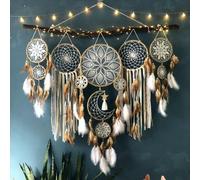 Dream Catcher Wall Decor Set of 5 - Large Dream Catchers with Moon & Wolf Designs for Bedroom, Nursery, Wedding - Native American Indian Inspired Wall Hanging Decor for Boys, Girls, Adults"