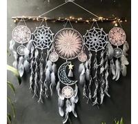 Dream Catcher Wall Decor Set of 5 - Large Dream Catchers with Moon & Wolf Designs for Bedroom, Nursery, Wedding - Native American Indian Inspired Wall Hanging Decor for Boys, Girls, Adults"
