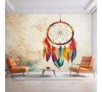 Dream Catcher Wallpaper for Living Room, Colorful Feathers Wall Mural for Bedroom 500x350 cm, Non-Woven Photo Wallpaper, Home Decor D&O38