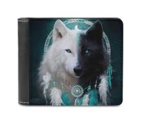 Dream Catcher White Wolf Black Wolf Bi-fold Men's Wallets with 6 Card Slots Slim Travel Purse Leather Money Clip