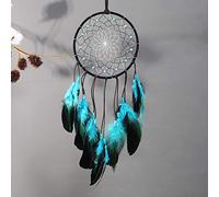 Dream Catcher with Bicolor Mesh, Handmade Dark Tone Dreamcatcher with Black and Turquoise Feather Wall Hanging Decoration
