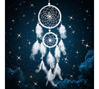 Dream Catcher with Feathers, White Dreamcatcher, Handmade Dream Catcher, Handmade Pearl Boho Woven Art Ornament for Home Office Wall Window Door Decor Birthday Gift (White)