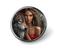 Dream Catcher Wolf Woman Round Brooch Pin Badge Lapel Tie Pin for Women Men Office Worker Teacher Decor