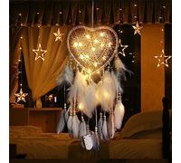 Dream Catchers, Native American Decor Heart Shaped Hand Woven Glowing Light Strips Innocent and Romantic for Walls Window Bedside