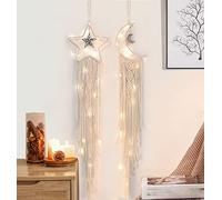 Dream Catchers, Star Moon Dream Catcher with Lights- Macrame Dreamcatcher Bedroom Wall Decor, Girls Room Decor Teenager, Dream Catcher for Girls Boys Adults Mom, Dream Catchers Boho Bedroom Decoration