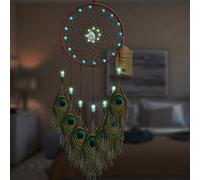 Dream Catchers Wall Hanging Room Decor Glow Beads Handmade Peacock Feather for Girls Boys Bedroom Decoration Craft Gift