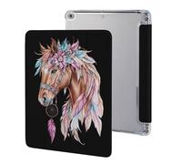 Dream Catching Horse Tablet Case with Pencil Holder Compatible with iPad 9th/ 8th/ 7th Lightweight Hard Protective Cover