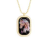 Dream Catching Horse White Shiny Diamond Necklace Square Pendant for Women Jewelry Gift