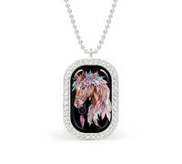Dream Catching Horse White Shiny Diamond Necklace Square Pendant for Women Jewelry Gift