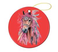 Dream Catching Wild Horse Christmas Ornaments for Tree Decoration Ceramics Xmas Tree Hanging Pendants Festive Decor 4 Pcs