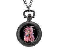 Dream Catching Wild Horse Men's Pocket & Fob Watches Silent Ticking Quartz Alloy Chain Watch for Daily Use Black-Style