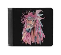 Dream Catching Wild Horse Slim Leather Men's Wallets with 6 Card Holders Minimalist Billfold Travel Purse