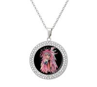 Dream Catching Wild Horse Women's Alloy Long Necklaces Round Pendant Ladies Diamond Necklace Jewelry Gift Silver-style