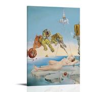 Dream Caused by The Flight of A Bee Around A Pomegranate A Second Before Awakening - Salvador Dali Surrealism Poster with Nude Figure, Tigers And Surreal Elements Wall Decor Frame 08x12inch(20x30cm)