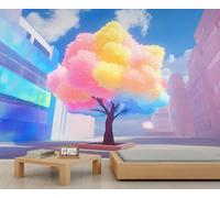 Dream City Mural Fantasy Tree Scene Wallpaper City Square Wall Mural HD Art Decor Photo Living Room Sofa TV Background Personalized Poster (Non-self-Adhesive)