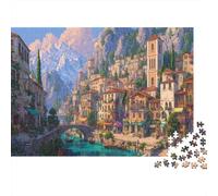 Dream City,Puzzles Mediterranean Villa Gemusterte Nachhaltige Puzzles Für Erwachsene Hochwertige Holzspielpuzzles 1000pcs (75x50cm)