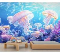 Dream Coral Reef Jellyfish Wall Mural Underwater World 3D Giant Wallpaper Commercial Scale Cafe Living Room Gallery (No Adhesive) 350cmx256cm