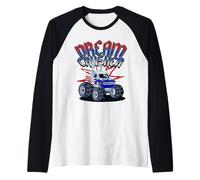 Dream Crusher Red White and Blue USA Monster Truck Raglan Baseball Tee