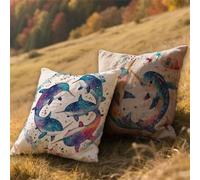 Dream Cushion Covers 16x16in Outdoor Cushions Waterproof Linen Throw Pillow Covers Narwhal Double Sided Printing Pack of 2 Square Pillowcase for Patio Garden Furniture Bench Sofa Decor Pillows AU-626