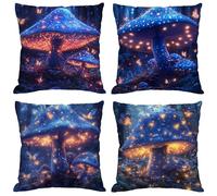 Dream Cushion Covers 60x60 cm Set of 4 Outdoor Cushions Waterproof Garden Cushions Linen Throw Pillow Covers Mushroom Double Sided Printing for Indoor Sofa Outdoor Patio Balcony Fall Decor,Gifts M835