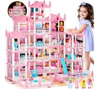 Dream Doll House for Girls with 5 Stories 19 Rooms, Dolls, Mat, LED Light, Furnitures, Accessories Toddler Dollhouse Gift for 3 4 5 6 7 8 9 10 Year Old Girls Toys