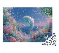 Dream Dolphin 1000 Pieces Ocean Paper Puzzle for Adults, Thickened Material Brain Teaser Sea World Jigsaw Home Gift 52x38cm/1000pcs