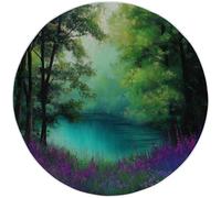 Dream Forest River Round Area Rug - 210 cm, Green Machine Washable, Non-Slip, Short Pile Round Carpet Easy Care - Perfect for Living Room, Bedroom and Dining Room Décor