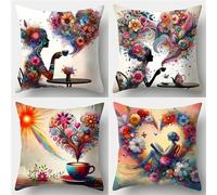 Dream Girl Coffee Cushion Covers 65x65cm Set of 4 Decorative Throw Pillow Covers 26x26inch Soft Velvet Square Cushion Cases for Home Living Room Sofa Couch Bed Pillowcases