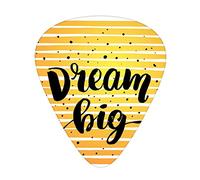 Dream Guitar Picks 12 Pack Universal ABS Guitar Picks,Horizontal Ombre Stripe with Dots and Big Lettering Graphic Design,for Acoustic and Electric Guitar,Earth Yellow Black Yellow