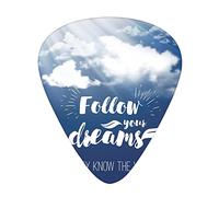 Dream Guitar Picks 12 Pack Universal ABS Guitar Picks,Inspiration Text Follow Your s on The Sky Background withffy Clouds,for Acoustic and Electric Guitar,Navy Blue and White
