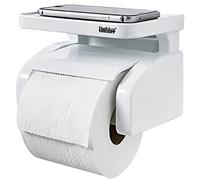 Dream Hogar Modern TOILET_PAPER_HOLDER with Phone Holder Shelf, Self-Adhesive Plastic Material, 16x11x12cm, 1 Roll, 2kg Weight Capacity