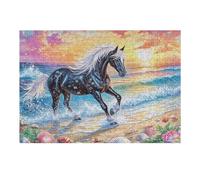 Dream Horse on A Shell Beach 300-piece Jigsaw Puzzle Set Family Puzzle Lovers Brain Training Indoor Game Family Game Night Summer Gift Durable Board 300 PCS