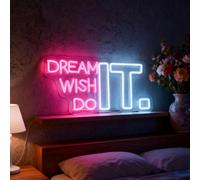 Dream It Wish It Do It Neon Sign Dimmable USB Powered Letters Neon Light Signs for Wall Decor Pink White Neon Light for Bedroom Led Neon Sign for Studio Office Bar 16.14”X7.87”