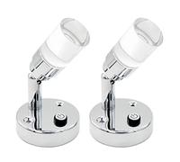 Dream Lighting 2 x 12v Reading Light Cool White - 6000K 2W 100LM with Blue Night Lighting - Wall Sopt Lights for Caravan Campervan Motorhome Boat - Chrome Plated Housing with Clear Acrylic Lampshade