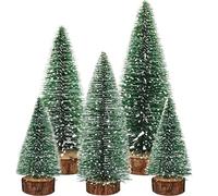 Dream Loom Artificial Mini Christmas Trees, A Set of 5pcs Miniature Sisal Frosted Christmas Trees Bottle Brush Trees for Xmas Home Tabletop Decor (Green)