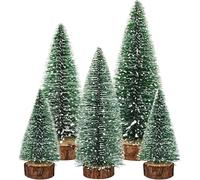 Dream Loom Artificial Mini Christmas Trees, A Set of 5pcs Miniature Sisal Frosted Christmas Trees Bottle Brush Trees for Xmas Home Tabletop Decor (Green)