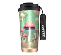 Dream Mushroom 17 oz Stainless Steel Insulated Coffee MugBlack - Leak-Proof Dual Drink Travel Mug