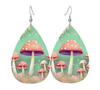 Dream Mushroom Print Leather Teardrop Earrings - Fashion Earrings Dangle Drop Jewelry, for Women Valentine Gift