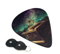 Dream music box Guitar Picks 6 Pack with Leather Guitar Pick Holder Keychain, Plectrum Key Fob Cases Bag, Abstract Art Plectrum for Acoustic Electric Guitar, Ukulele 0.96mm