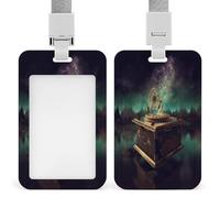 Dream Music Box ID Badge Holder with Lanyard Vertical Plastic Card Case Protector Pouch with Clear Window Detachable Name Tag Clips for Nurse Doctor Teacher Office Use